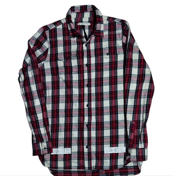 SS15 Off-White | Virgil Abloh | Button Up Flannel | Hazard Paint Logo | Oversize - Picture 11 of 16